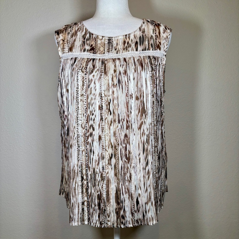 Tahari Beige and Brown Patterned Blouse